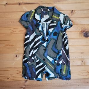 Oui Collection Womens Retro Lapel Button Front Multicolor Top, Size: Small